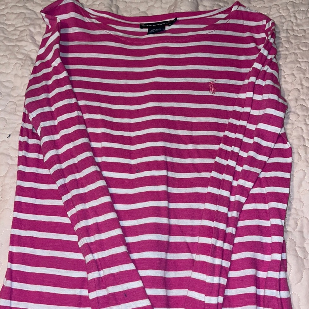Pink & White Stripe Size Small Ralph Lauren Sport Long Sleeve Shirt